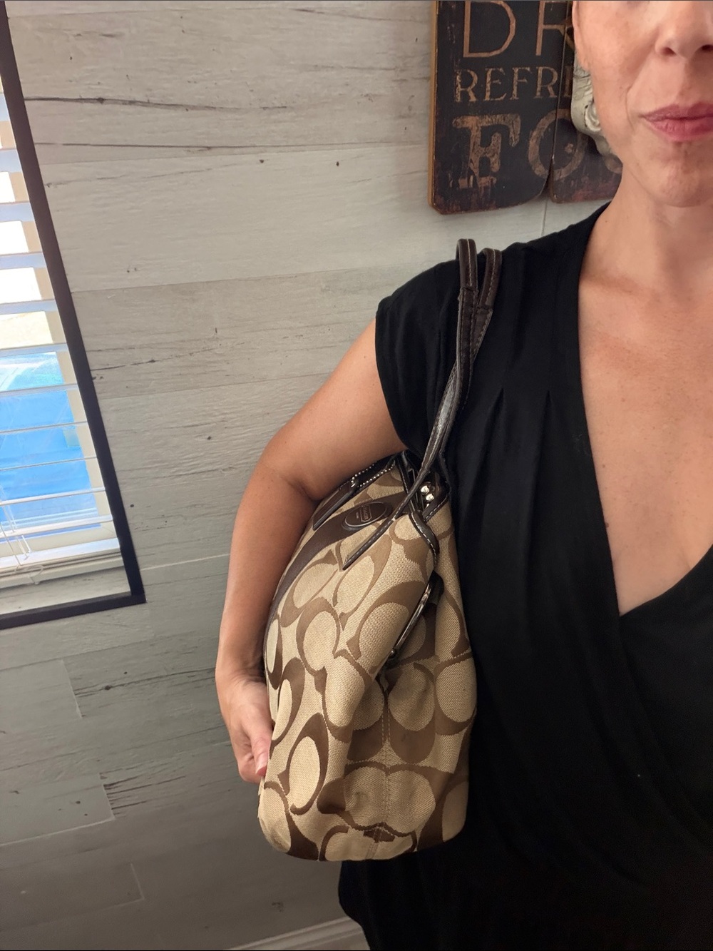 Coach 2011 Khaki and Brown Signature Monogram Jacquard Shoulder Bag Kisslock